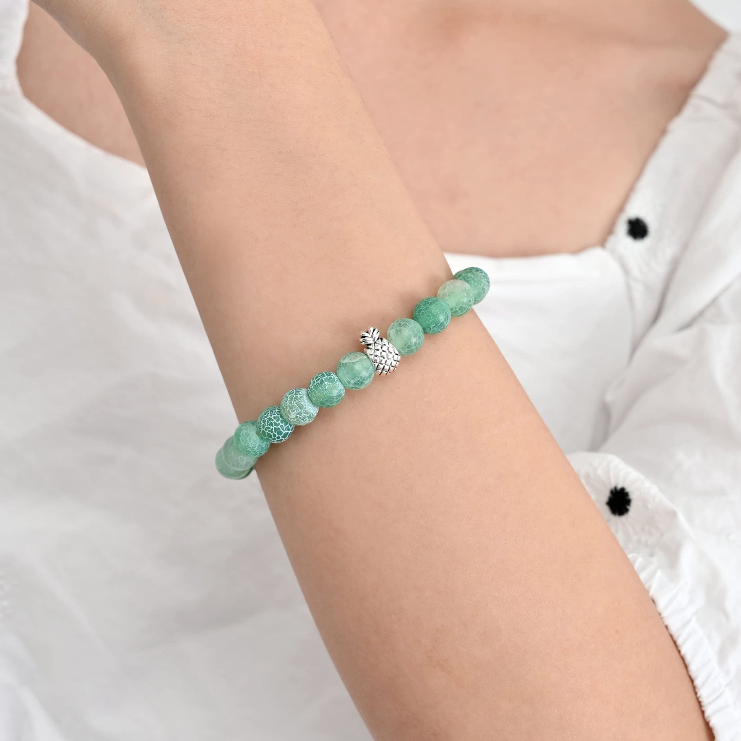 Softones 8mm Beaded Pineapple Bracelets for Women Men Best Friend Bracelet Stretch Charm Bracelets Gifts