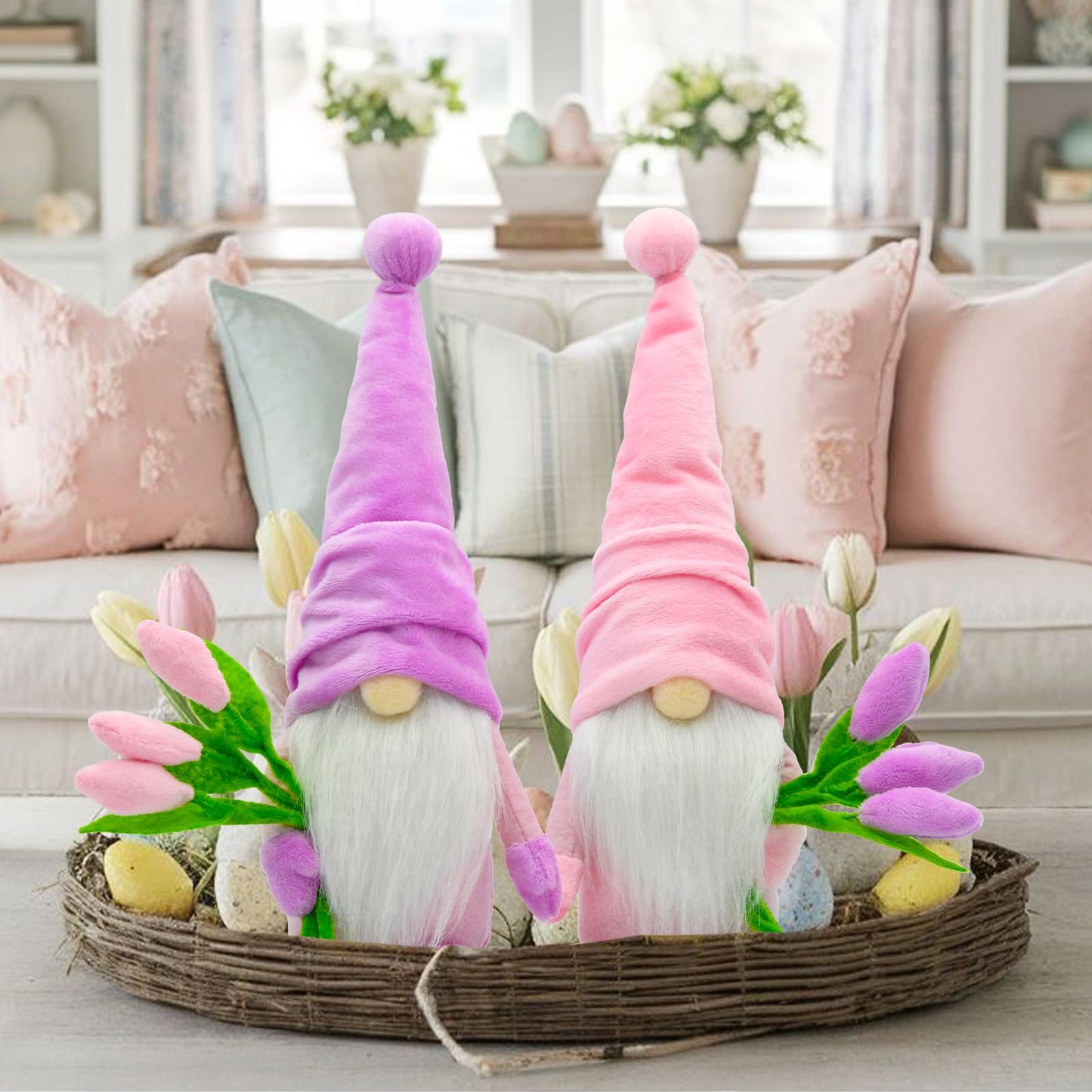 Tulip Gnomes Spring Decor Indoor- Mothers Day Decorations Gifts Gnome for Kitchen, Tiered Tray or Shelf- Spring Farmhouse Decor