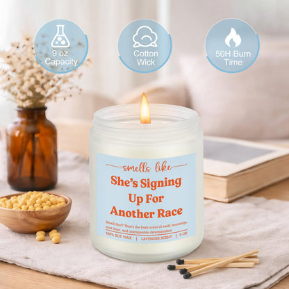 LEADO Scented Candle, Gifts for Runners Women - Marathon, 5k, Running Essentials for Women - Funny Mothers Day, Birthday, Running Gifts for Marathon Runners, Female, Girl, Her, Mom - Race Day Candle