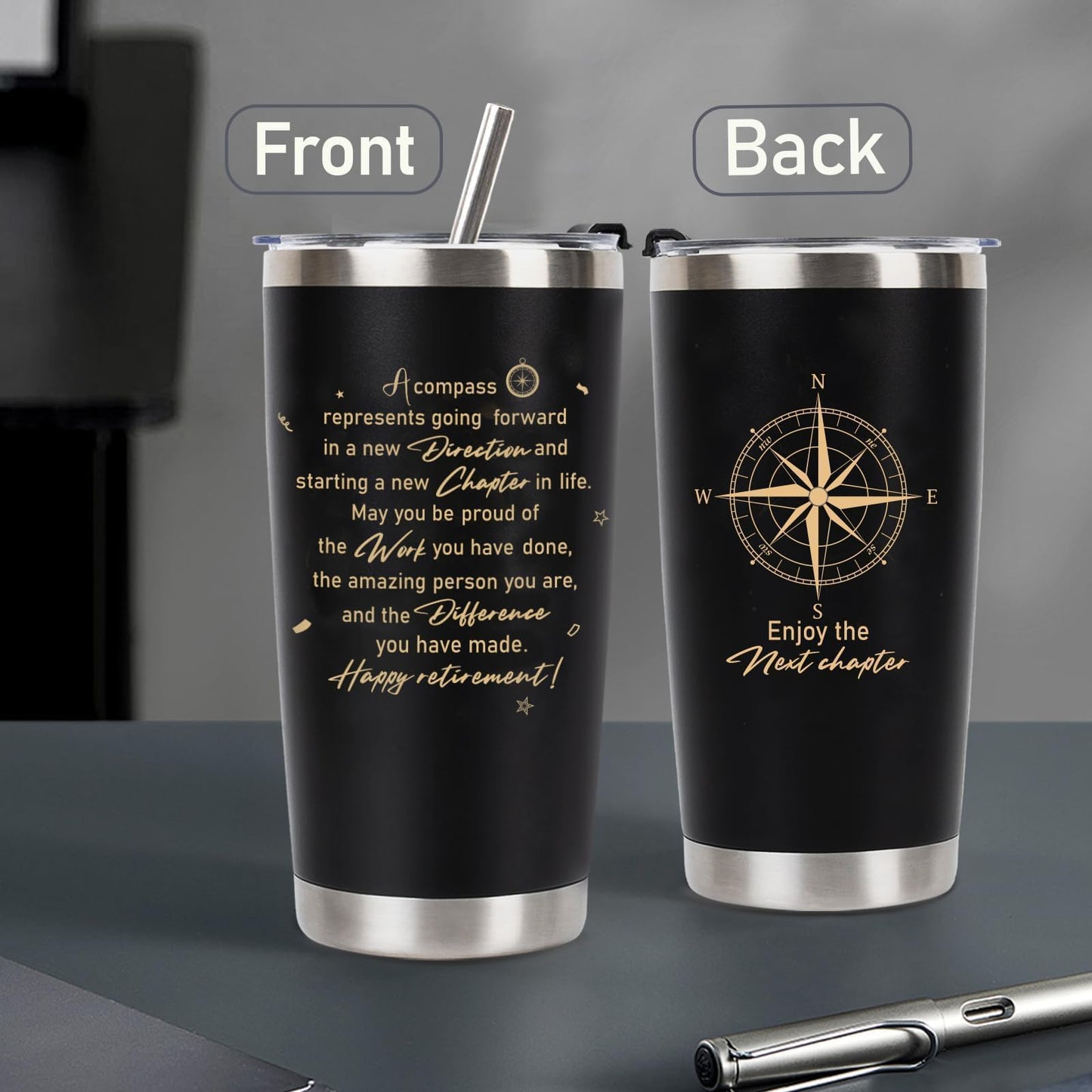 Retirement Gifts for Men 2026, 20 Oz Retired Tumbler Cup with Lid & Straw, Best Retirement Gift Set Stainless Steel Cup with Keychain & Card for Men Him Husband Teachers Boss Doctors Coworkers, Black