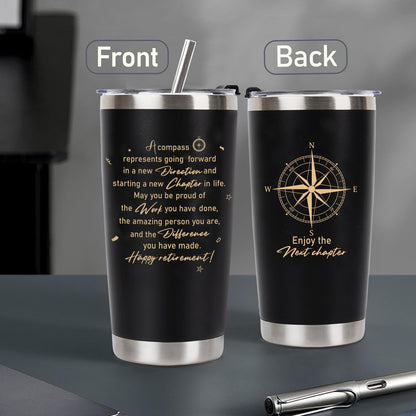 Retirement Gifts for Men 2026, 20 Oz Retired Tumbler Cup with Lid & Straw, Best Retirement Gift Set Stainless Steel Cup with Keychain & Card for Men Him Husband Teachers Boss Doctors Coworkers, Black