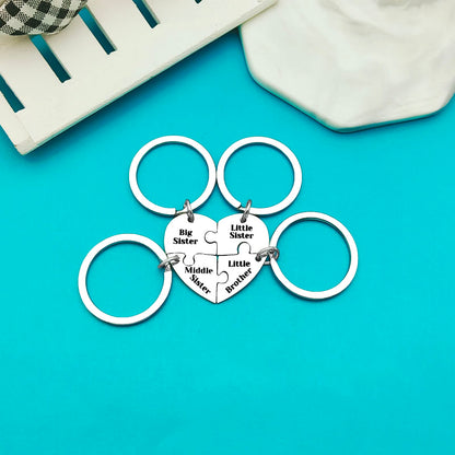 Xiahuyu Sister and Brother Gifts Keychain 4pcs for Big Middle Little Sister Little Brother Matching Keychain Set Christmas Birthday Gift Sibling Gifts for Sisters Brothers