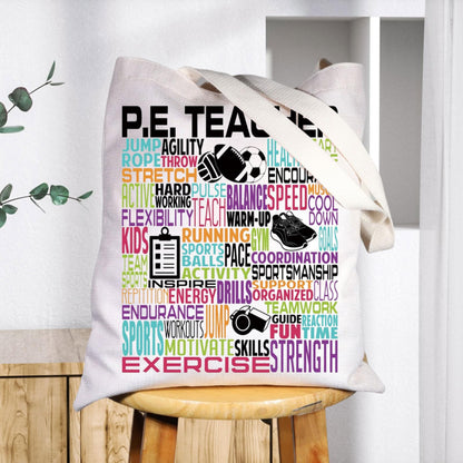 BWWKTOP PE Teacher Canvas Tote Bag PE Teacher Gifts Physical Education Teacher Shoulder Bag Physical Ed Teacher Gift