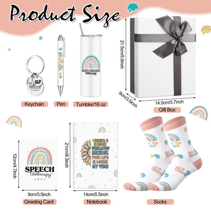 Patelai 7 Pcs Speech Therapist Appreciation Gifts Set Speech Language Pathologist Day 16 oz Tumbler Notebook Pen Keychain Sock Greeting Card and Box Slp Graduation Gift for Teacher Therapist Birthday