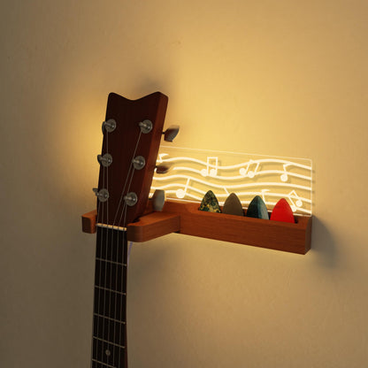 CoolGift Mart Guitar Wall Mount Stand with LED Lights - Solid Wood & Acrylic USB-Powered Guitar Accessories - Gift for Men, Guitar Players, Music Lovers (for Acoustic, Electric Bass, Ukulele)