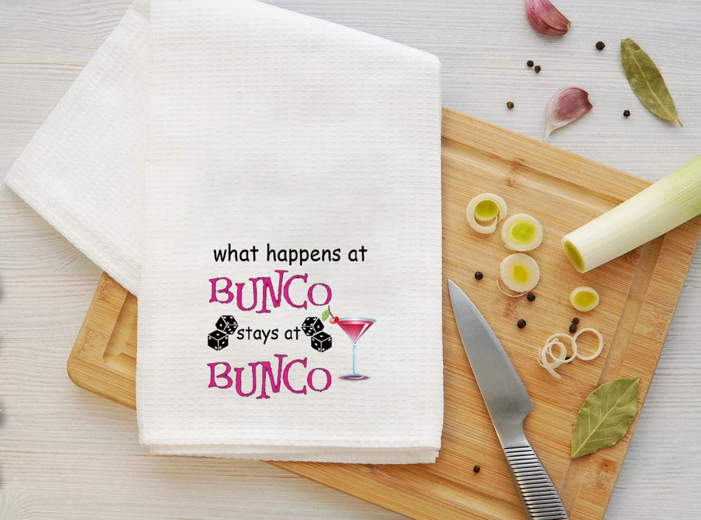 VAMSII Bunco Game Bunco Kitchen Towel Gift for Bunco Player What Happens at Bunco Stays at Bunco Dice (Bunco Bunco Towel)