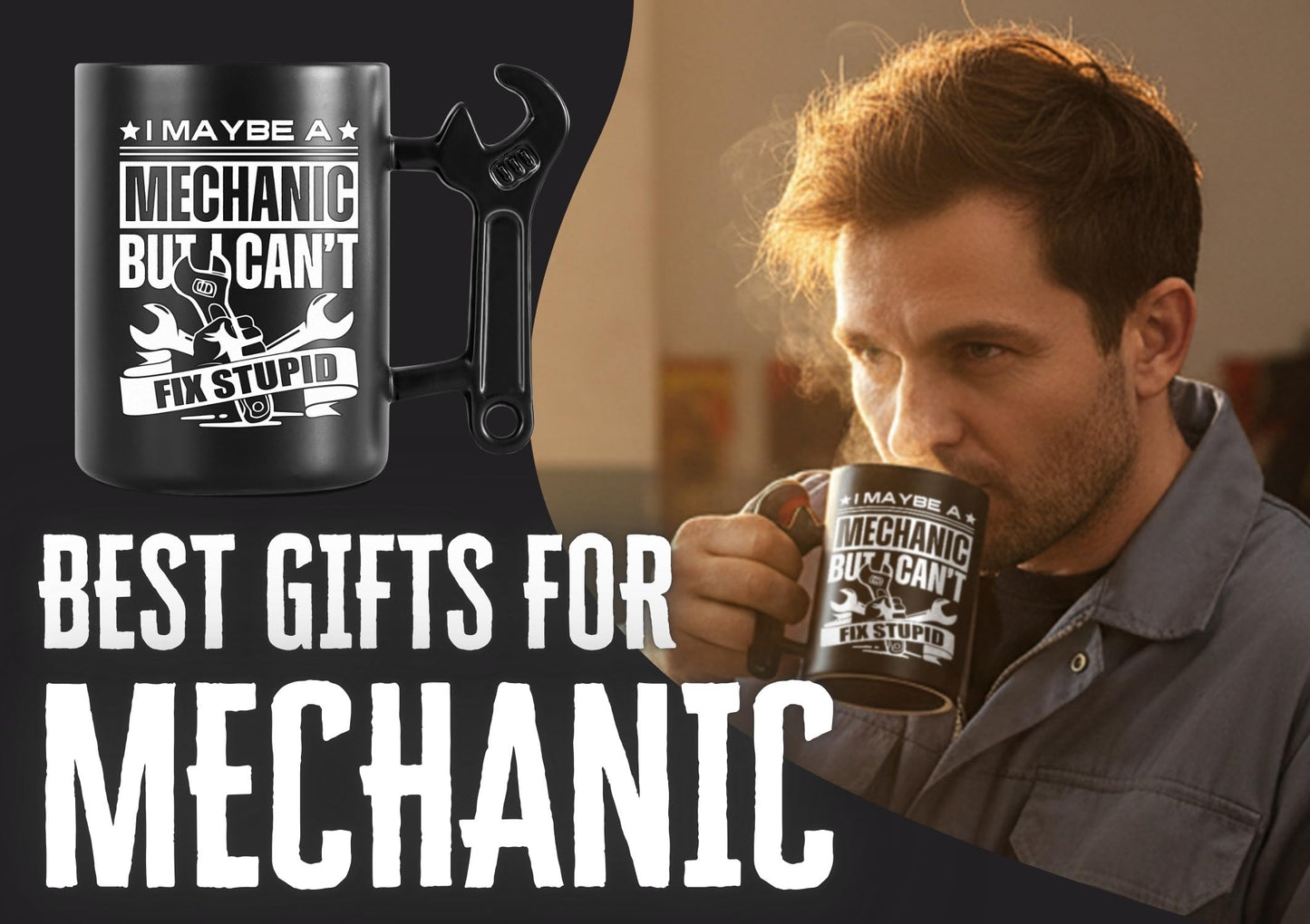 Onebttl Mechanic Gifts Wrench Coffee Mug, Mechanic Gift, 13.5oz/400ml Funny Ceramic Mug for Christmas, Father's Day, Fix Stupid