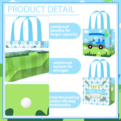 12PCS Golf Party Treat Bags Golf Birthday Party Supplies Golf Themed Favor Bags Non-woven Pink Golf Ball Candy Gift Bag with Handles for Let's Par-tee Retirement Baby Shower Decor