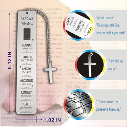 Men's Bible Bookmarks Gift Set – Black Wood Box, Blue Genuine Leather & Silver Metal, Engraved Verses & Mood Guide, Permanently Etched, for Elder, Teacher, Colleague, Brother