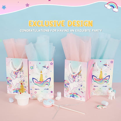 WERNNSAI 16PCS Unicorn Gift Bags - Rainbow Unicorn Party Supplies Goodie Bags for Girls Kids Birthday Unicorns Party Favor Bag with Handles Candy Treat Bag for Baby Shower Supplies