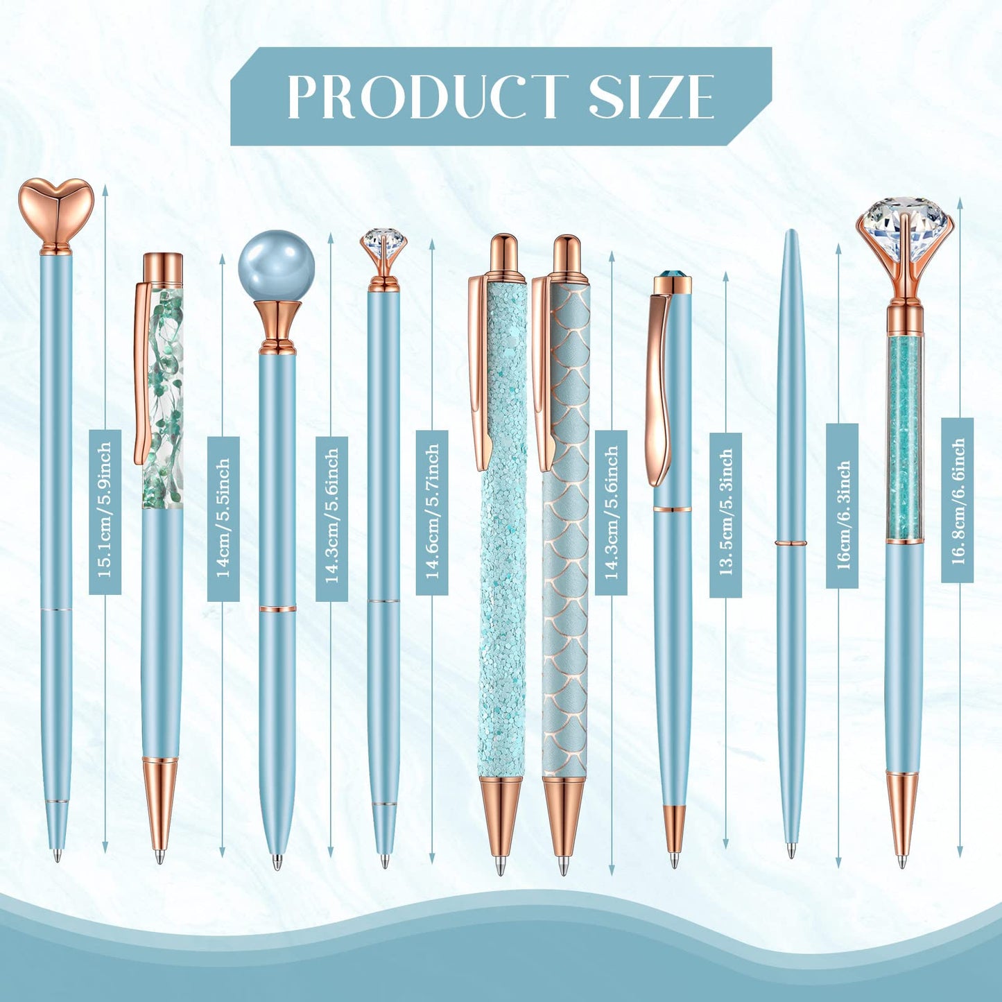 Janmini 9 Pcs Ballpoint Pens Set Metal Crystal Diamond Glitter Pens for Journaling Black Ink Pretty Cute Things Fancy Stationery Gifts for Women Girls Birthday Home Office Desk(Blue)