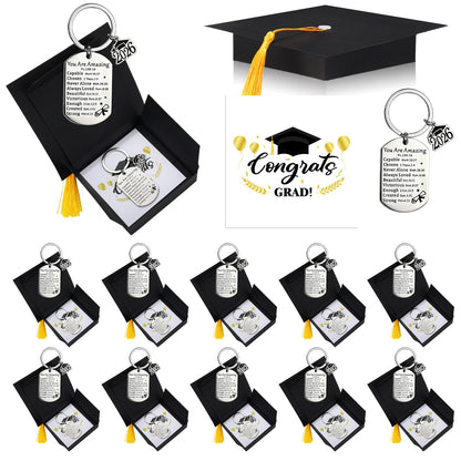 Quelay 12 Sets Graduation Keychain Gift Graduation Christian Keyring with Doctoral Hat Gift Box for Class of 2026 Grad