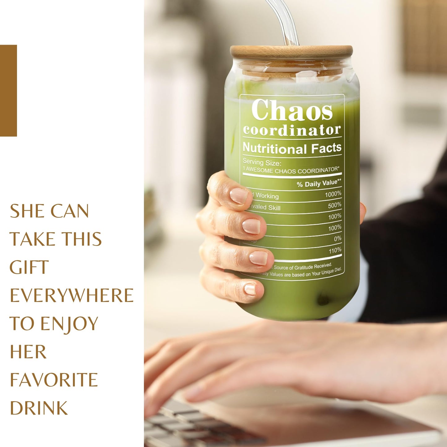 Thank You Gifts for Women, Boss, Coworker, Manager, Office, Teacher, Nurse, Mom - Chaos Coordinator Gifts - Administrative Professional Day Gift, Boss Lady Birthday Gift Ideas - 16 Oz Can Glass