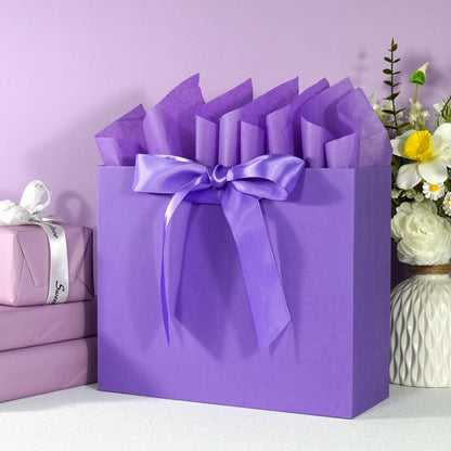 Elegant Purple Gift Bag 11.8"x4.5"x9.8" with Ribbons Handles, Includes Card and Tissue for Weddings, Birthdays, Baby Shower Parties, Holidays