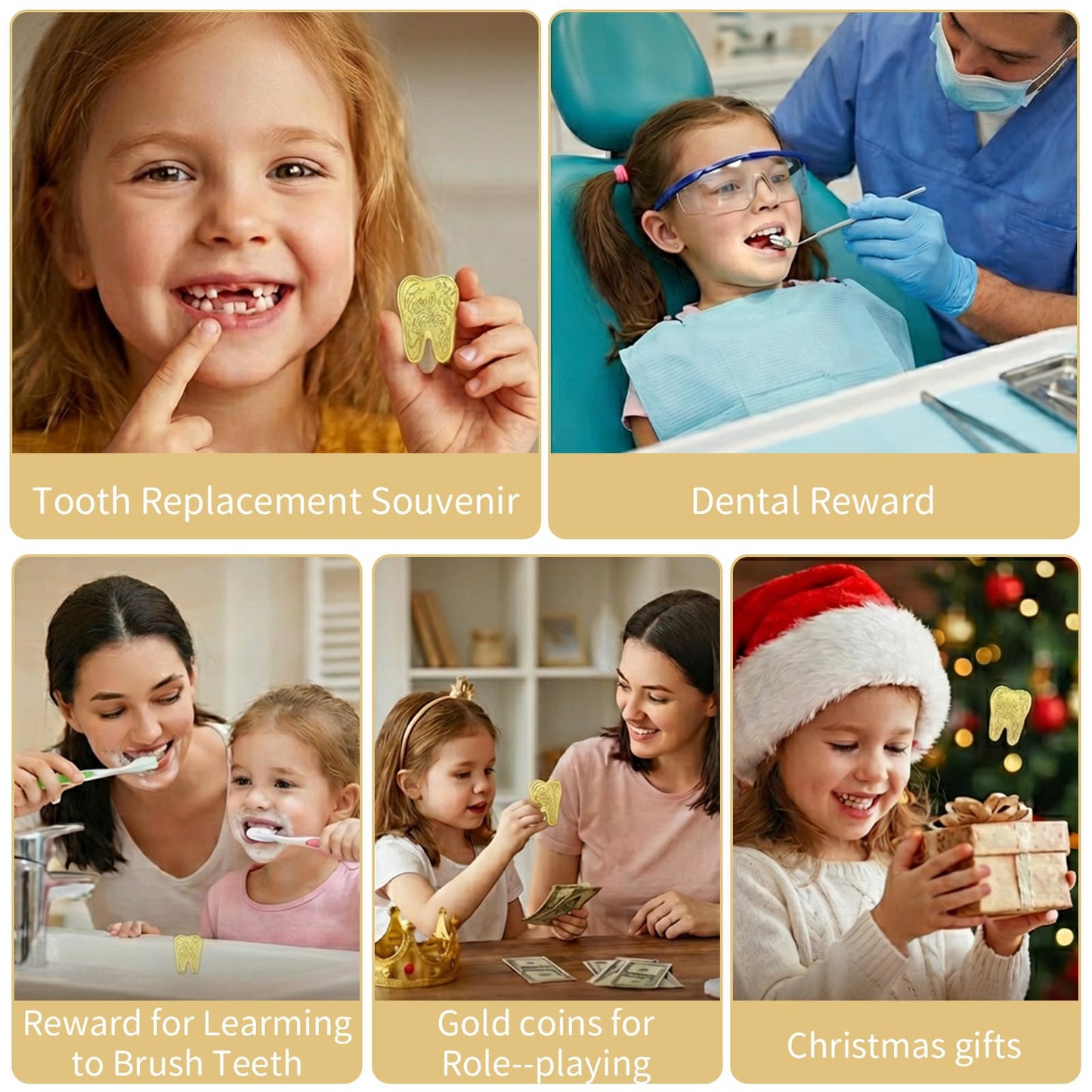 Sibba 6 PCS Tooth Fairy Coins Keepsake Kit Lost Teeth Reward Commemorative Coin with Case Zinc Alloy Dental Tooth Fairy Golden Novelty Coin Milestone Dentistry Dentist Funny Gifts Stocking Stuffers