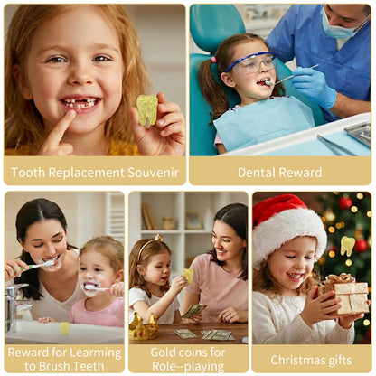 Sibba 6 PCS Tooth Fairy Coins Keepsake Kit Lost Teeth Reward Commemorative Coin with Case Zinc Alloy Dental Tooth Fairy Golden Novelty Coin Milestone Dentistry Dentist Funny Gifts Stocking Stuffers