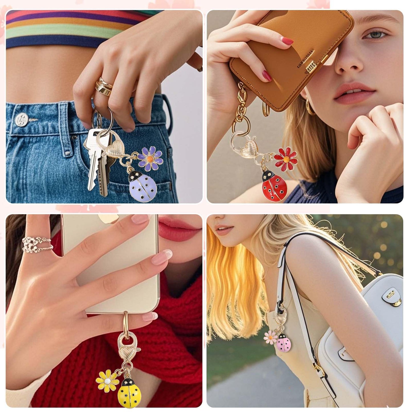 4Pcs Seven-Spotted Ladybug Keychain – Fun & Stylish Bag Charm,Pendant Jewelry for Women, Gift for Birthdays, Graduation