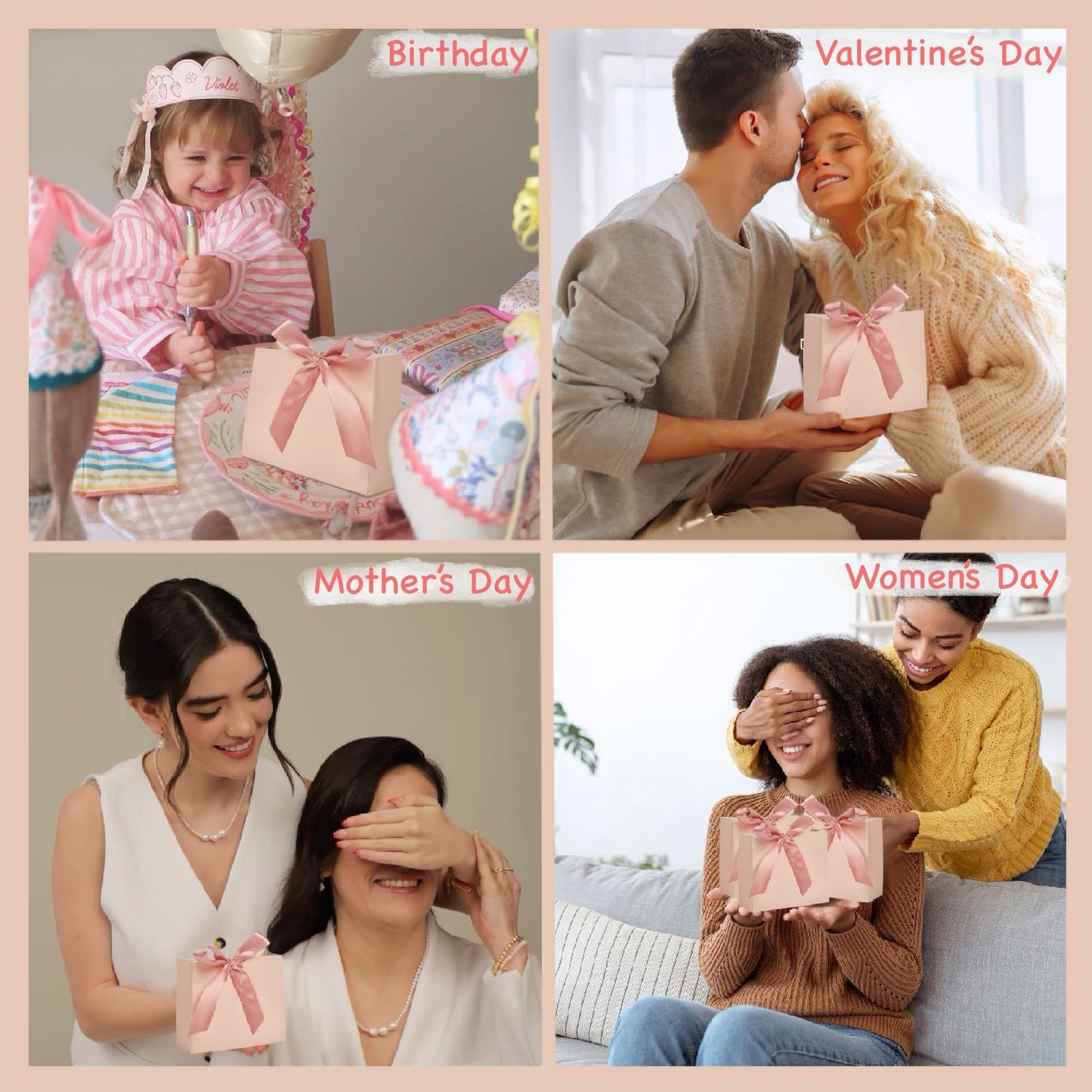 24Pack Small Gift Bags, Mini Party Favor Bag Treat Box with Bow Ribbon,Party Favors Goodie Bags For Wedding,Birthday,Baby Shower Favor, Bridal Shower(4.5x1.8x3.9 Inch) (PINK)