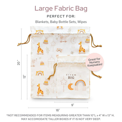 Gather & Knot Drawstring Gift Bags | 20" Large 12" Small | Premium Canvas | Reusable Fabric Wrap for Baby Shower, Neutral Gender Reveal, Kid Birthday | Boho Toy