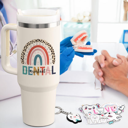 Lifecapido Dental Assistant Appreciation Gifts, Dental Assistant 40oz Tumbler with Keychain and Stickers, Dental Assistant Gifts, Birthday Gifts Christmas Gifts for Dental Assistant Coworkers, Creamy