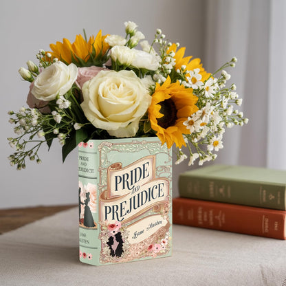 Ceramic Book Vase Pride and Prejudice Gifts for Book Lovers Women & Men - Jane Austen Gifts for Women Bookish Christmas Decor for Bookshelf - Bookworm Bookish Gift Cute Librarian Present for Readers