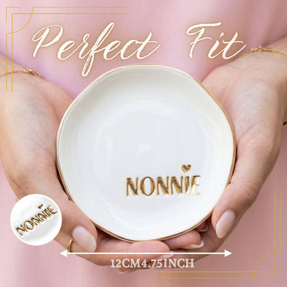 InnoBeta NONNIE Gifts Grandma Gifts from Grandkids Granddaughter for Birthday Christmas Mother's Day - 4.75" Handcrafted Ceramic Ring Dish with Gold Trim, Decorative Trinket Dish for Rings Earrings