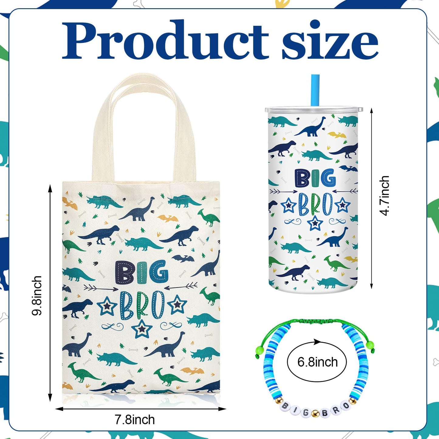 Shinylin 3 Pcs Big Brother Gift for Boy 12 oz Big Brother Cup Blue Stainless Steel Mug Vacuum Insulated Tumbler with Leakproof Lid and Straw Canvas Tote Bag and Bracelet for Little Boys