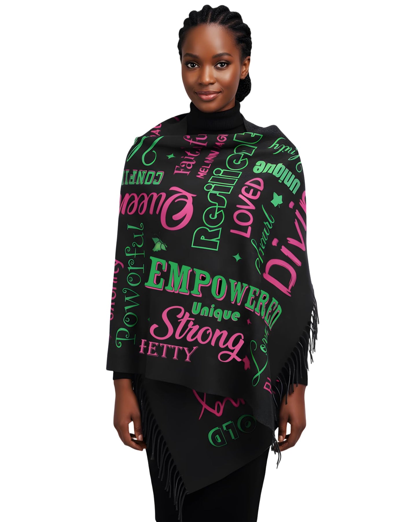 A-ka Sorority Gifts for Women - Black Pink Green Scarf Shawl Blanket with Tassel, Sorority Stuff Paraphernalia Party Favor 81 * 31 Inches