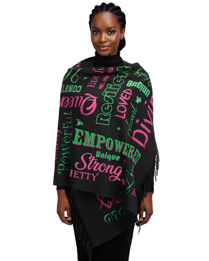 A-ka Sorority Gifts for Women - Black Pink Green Scarf Shawl Blanket with Tassel, Sorority Stuff Paraphernalia Party Favor 81 * 31 Inches