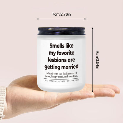 Lesbian Wedding Gifts for Couples, Funny LGBTQ Wedding Gift for Queer, Friends, Lesbian Bridal Shower Gifts for Bride, Lesbians Engaged Candle, Sister, 7oz Lavender Scented Soy Wax Candle