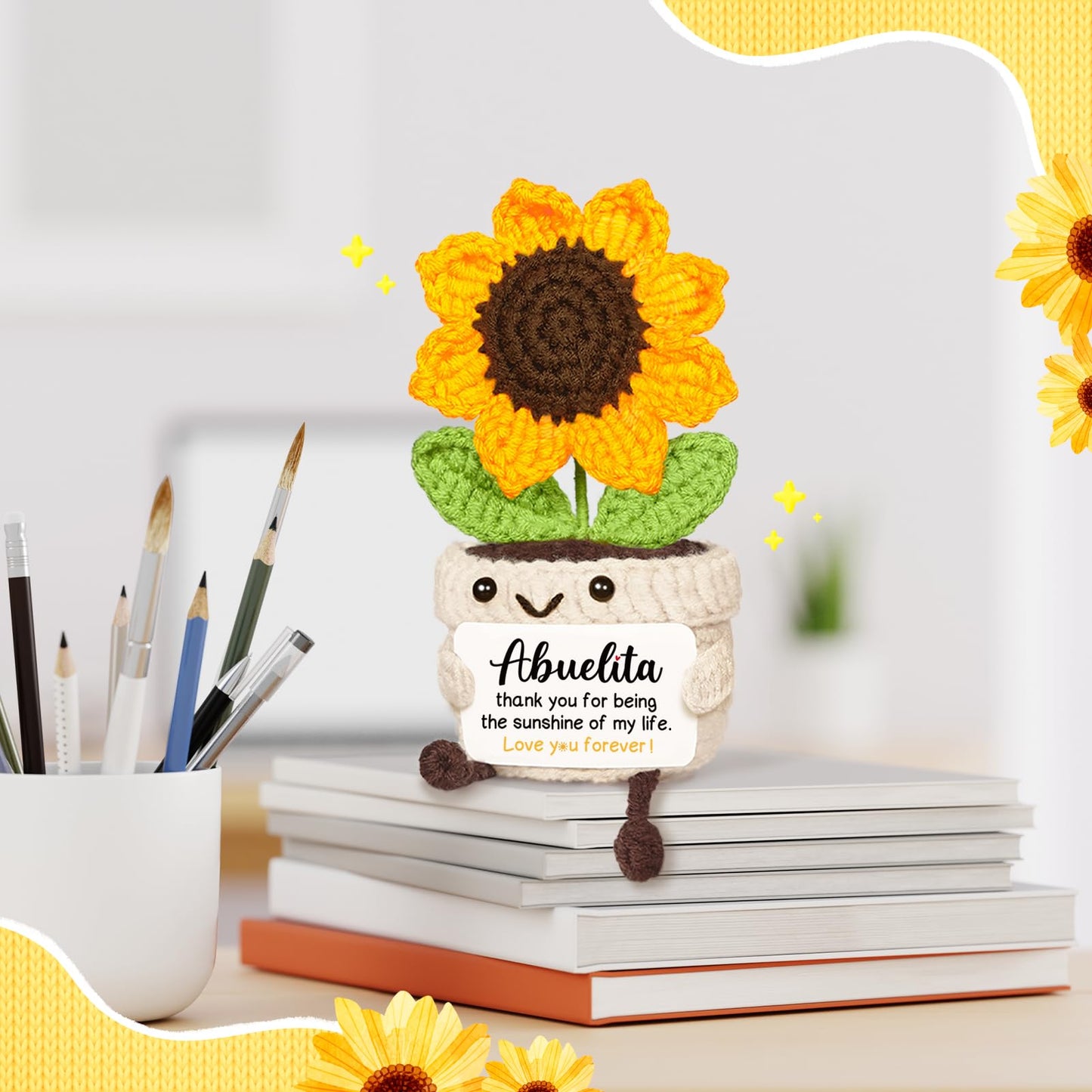 AceThrills Abuelita Gifts, Regalos para Abuela | Regalos de Cumpleaños de Nietos para Día de la Madre, Navidad y Cumpleaños - Hecho a Mano con Crochet Divertido y Bonito Girasol