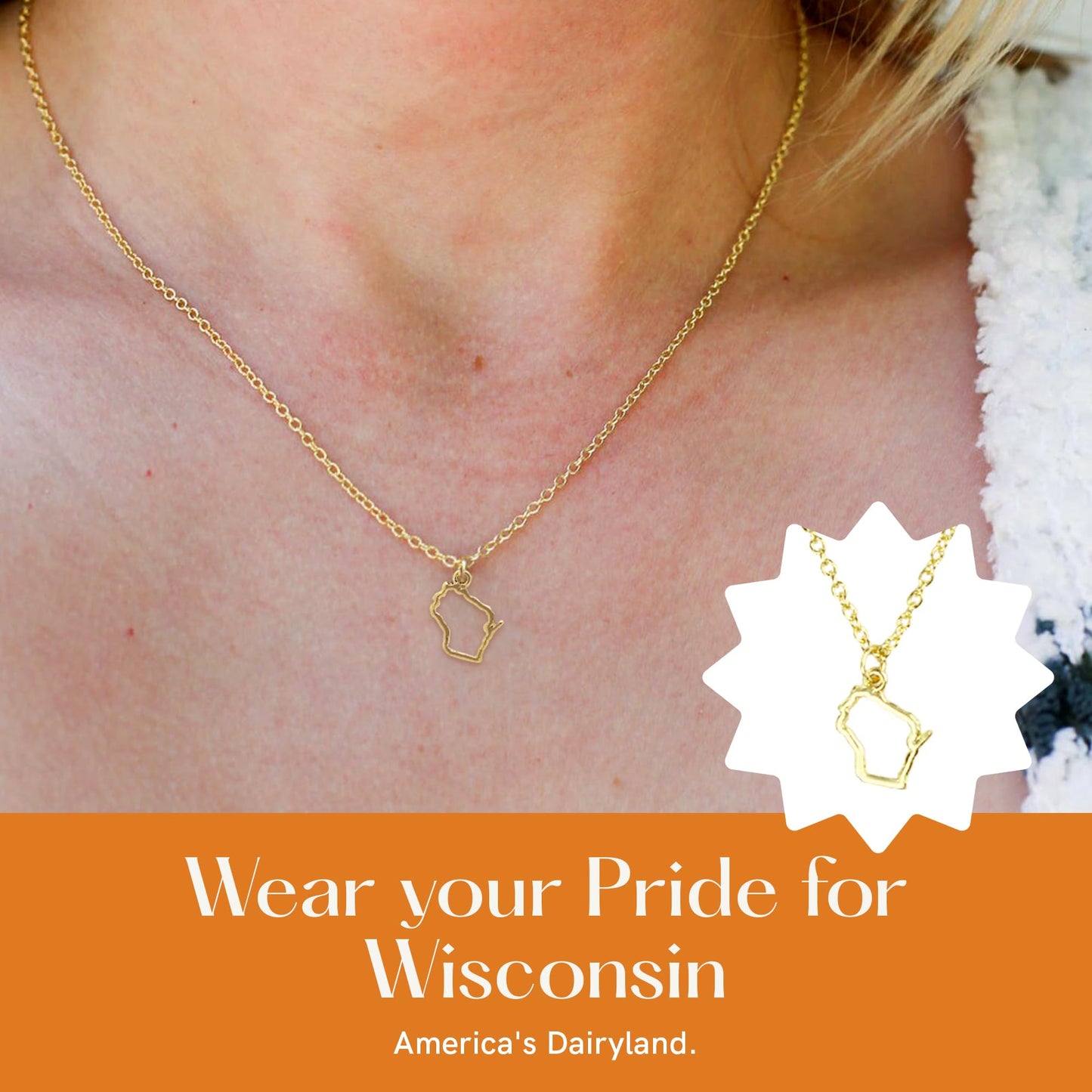 Lucky Feather State Shaped Necklace | 14k Gold-Dipped Pendant Necklace | Easter Basket Stuffer | State Love Fashion Jewelry For Women | Dainty Necklace For Women | Great Gift Idea