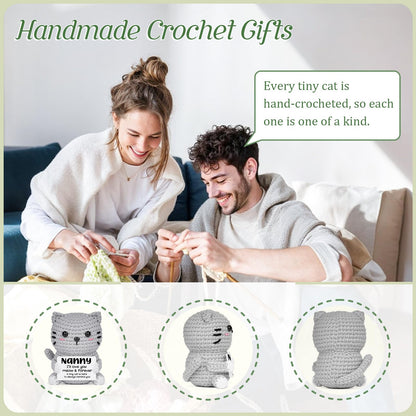 AceThrills Nanny Gifts, Birthday Gift for Nanny from Granddaughter Grandson, Grandma Handmade Emotional Positive Mini Crochet Cat