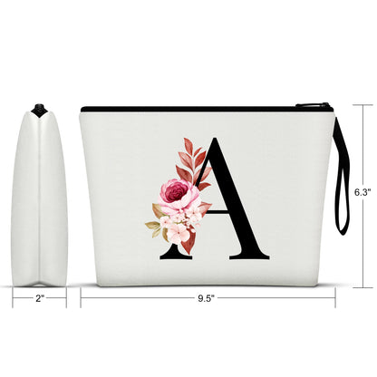 Vavabox A-Z Personalized Makeup Bag, Birthday Gifts for Women Mom, Gifts for Best Friend, Bride Bridesmaid Cosmetic bag (A, White)