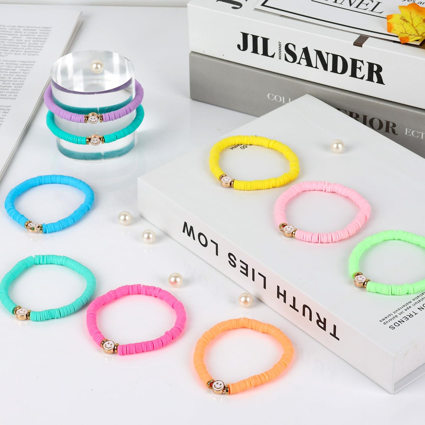 JIASHUYEYE Preppy Bracelets for Teen Girls - Stackable Boho Surfer Friendship Bracelets Set for Little Girls & Women