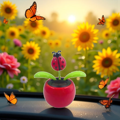 Red Seven-Starred Ladybug Solar Dancing Car Dashboard Decorations, Funny Solar Powered Dancing Flower Pot Car Ornaments Flower Swinging Toy for Car Decor, Funny Gifts for Friends Solar Power Kits