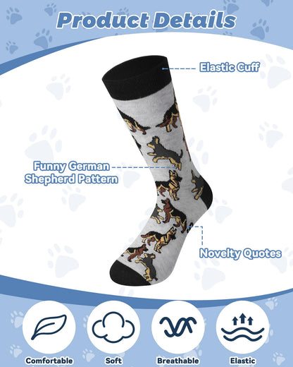 Cuffbow 6 Pairs German Australian Shepherd Socks for Men Funny Cotton Dog Crew Socks Shepherd Dog Lovers Gifts