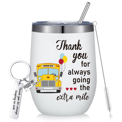 Rtteri 2 Pcs School Bus Driver Appreciation Gifts Bus Driver Gift for Women Men Tumbler Cup 12oz with Lid and Straw Stainless Steel Keychain for Back to School Present(Lovely)
