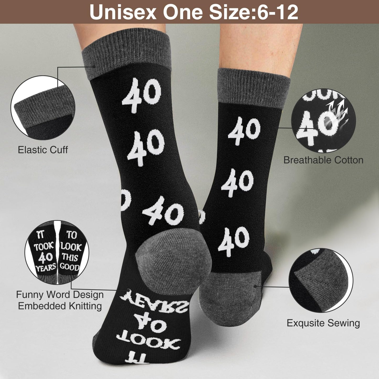 40th 50th 60th Birthday Gifts For Him, Men 40th 50th 60th Birthday Decorations, Cool Gifts Funny Crews Black Cotton Socks
