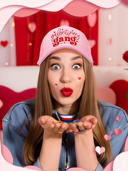 Suhine 8 Pack Galentine Gang Hat Bulk Galentines Day Party Supplies Valentine Gift Cap for Women Friends Pink Sleepover Party Supplies