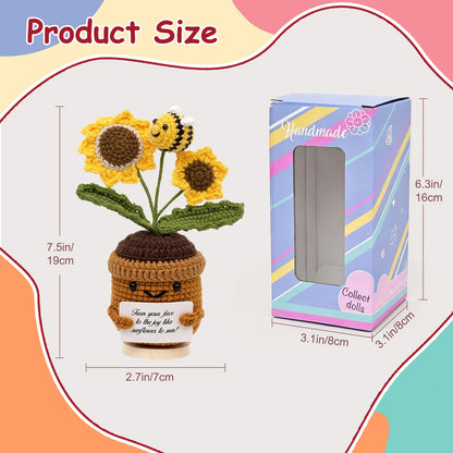 Sunflower Crochet Gift for Mom Women, Mother's Day Handmade Emotional Support Crochet Flower for Desk Decor, Cute Spring Sunflower Gifts for Teacher, Coworker,Friend, Birthday