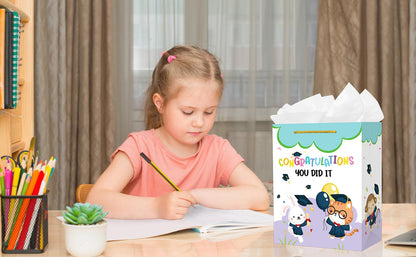 PETCEE Kindergarten Graduation Gift Bags - Congratulations Pre-K Preschool Graduation Gifts for Boys Girls You Did It Kindergarten Paper Gift Bags with Tissue Paper for Kids Daughter Son Graduates