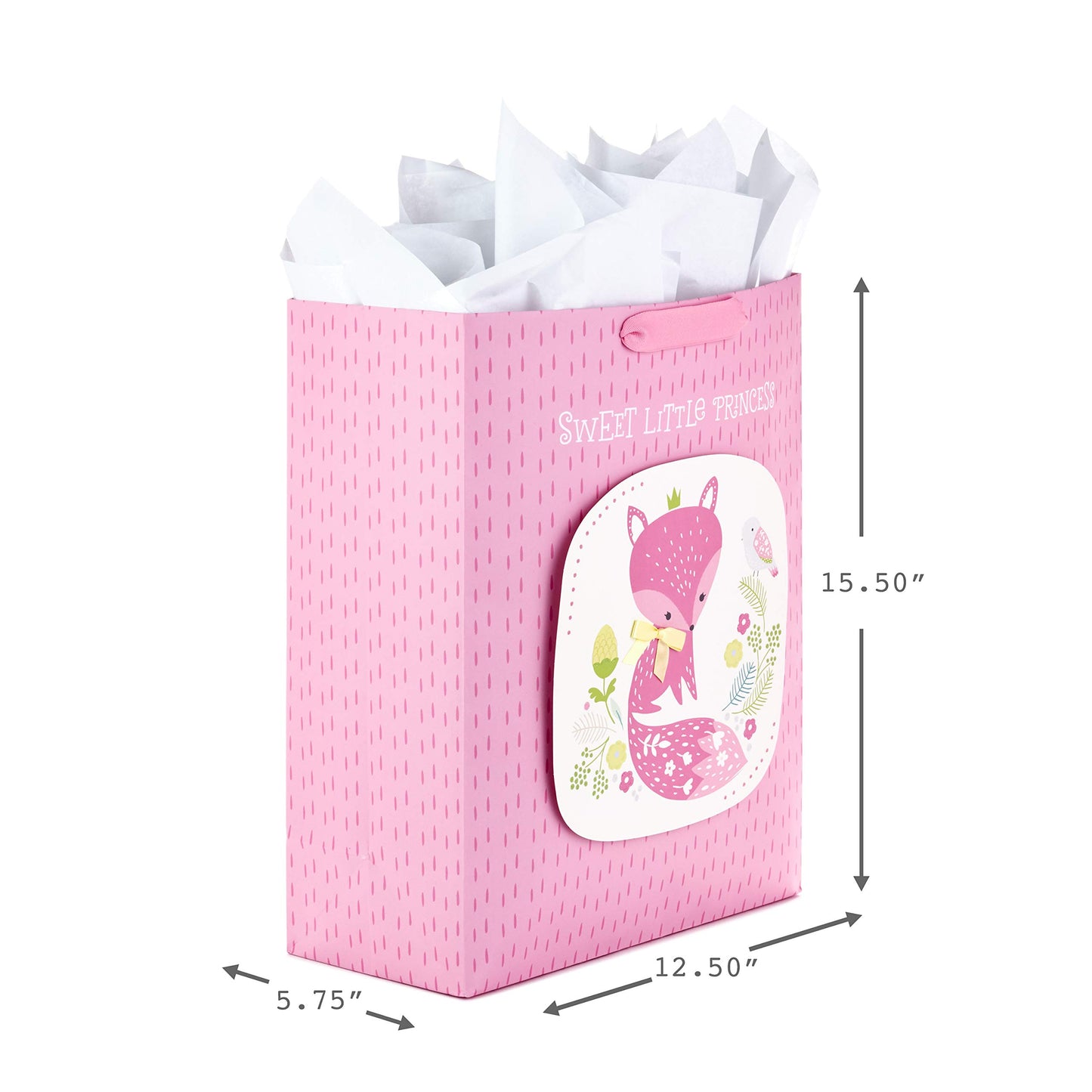 Hallmark 15" Extra Large Gift Bag with Tissue Paper (Sweet Little Princess Fox) for Baby Showers, Kids Birthdays, and More