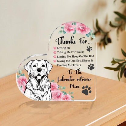 Tian Zhun Labrador Retriever Gifts for Women Thank You Labrador Retriever Mom Gifts for Women Dog Lover Rose Acrylic Heart Plaques Appreciation Gift for Mothers Day Christmas Birthday