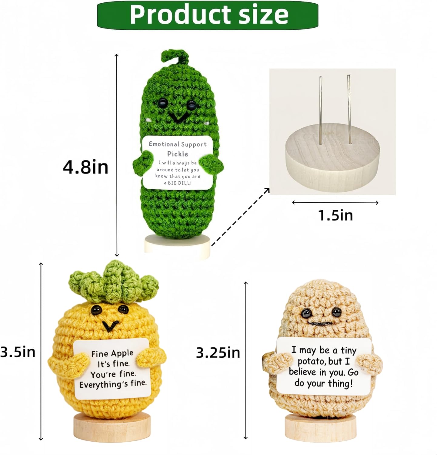 3 Pack Crochet Gift - Emotional Support Plush Toy with Inspirational Card and Base | Cute and Funny Christmas for Women, Girlfriend, Boyfriend, Teens