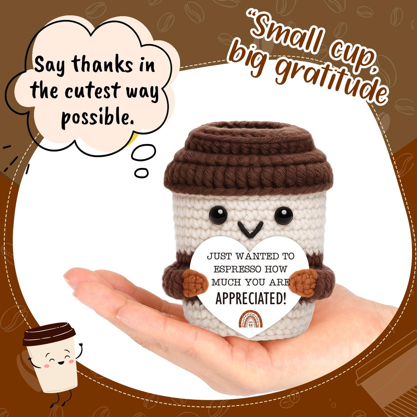 OCCdesign Mini Appreciation Gift for Women Men Coworkers Teachers Boss Nurses Handmade Crochet Coffee Cup Thank You Gift for Friends Roommates Staff Employees Volunteers Birthday Office Desk Decor