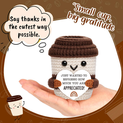 OCCdesign Mini Appreciation Gift for Women Men Coworkers Teachers Boss Nurses Handmade Crochet Coffee Cup Thank You Gift for Friends Roommates Staff Employees Volunteers Birthday Office Desk Decor