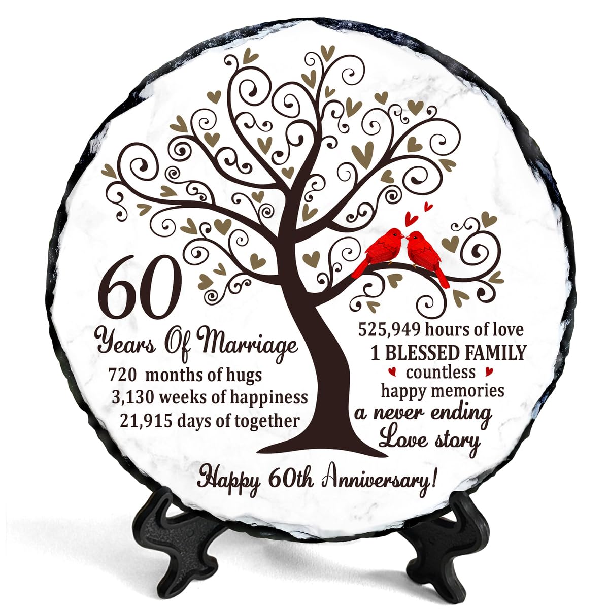 60th Diamond Wedding Anniversary Slate - 60th Wedding Gifts for Parents Grandparents - 60th Anniversary Decorations Gift Ideas - 60 Years of Marriage Plaque, 5.9 inches Plate Keepsake