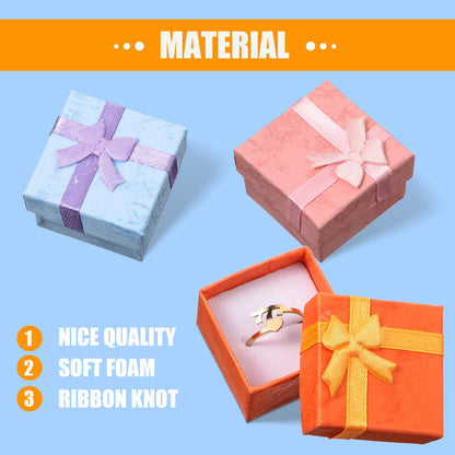 Sureio 24 Pack Jewelry Gift Boxes Jewelry Box Gift Cases Cotton Filled Cardboard Paper Box Bracelets Bangle Necklace Gift Case with Ribbon Bow for Birthday Wedding 12 Colors, 1.6 x 1.6 Inches