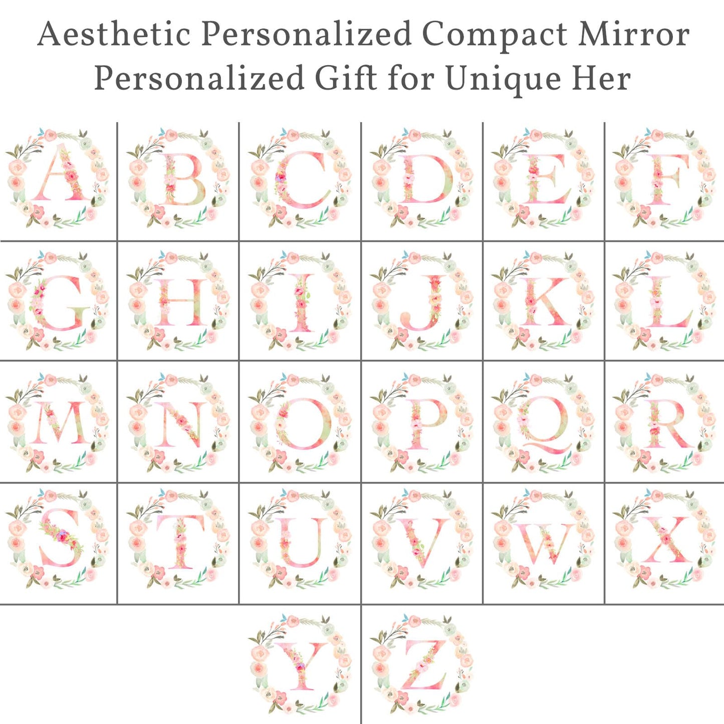 Personalized Gift Initial Compact Mirror w Makeup Bag for Women Sister Daughter Mom Wife, Floral Monogram Alphabet Small Mirror Ideal Gift on Birthday, Christmas, Graduation (J + Bag, ROSE GOLD)